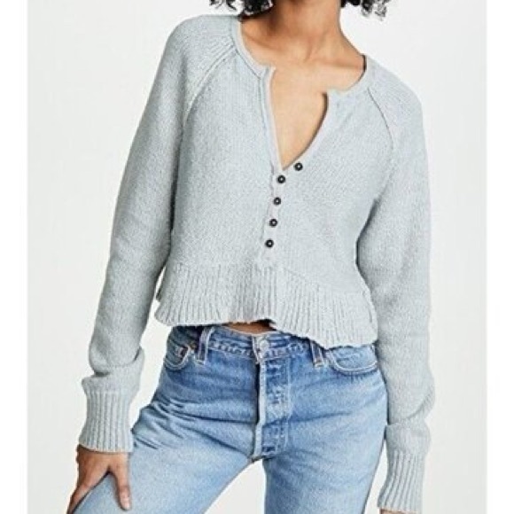 Free People Sweaters - Free People Henley Sweetheart Cropped Sweater XS Knit Cotton Button Front